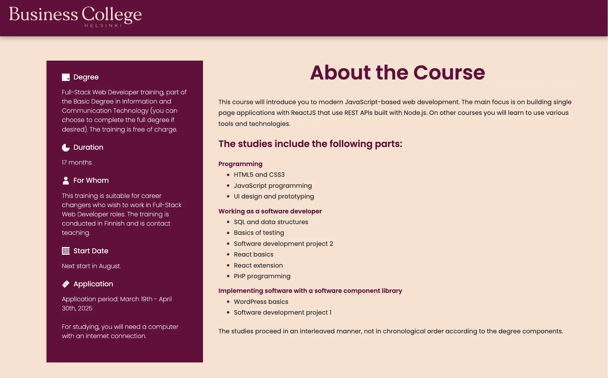 Web developer landing page screenshot