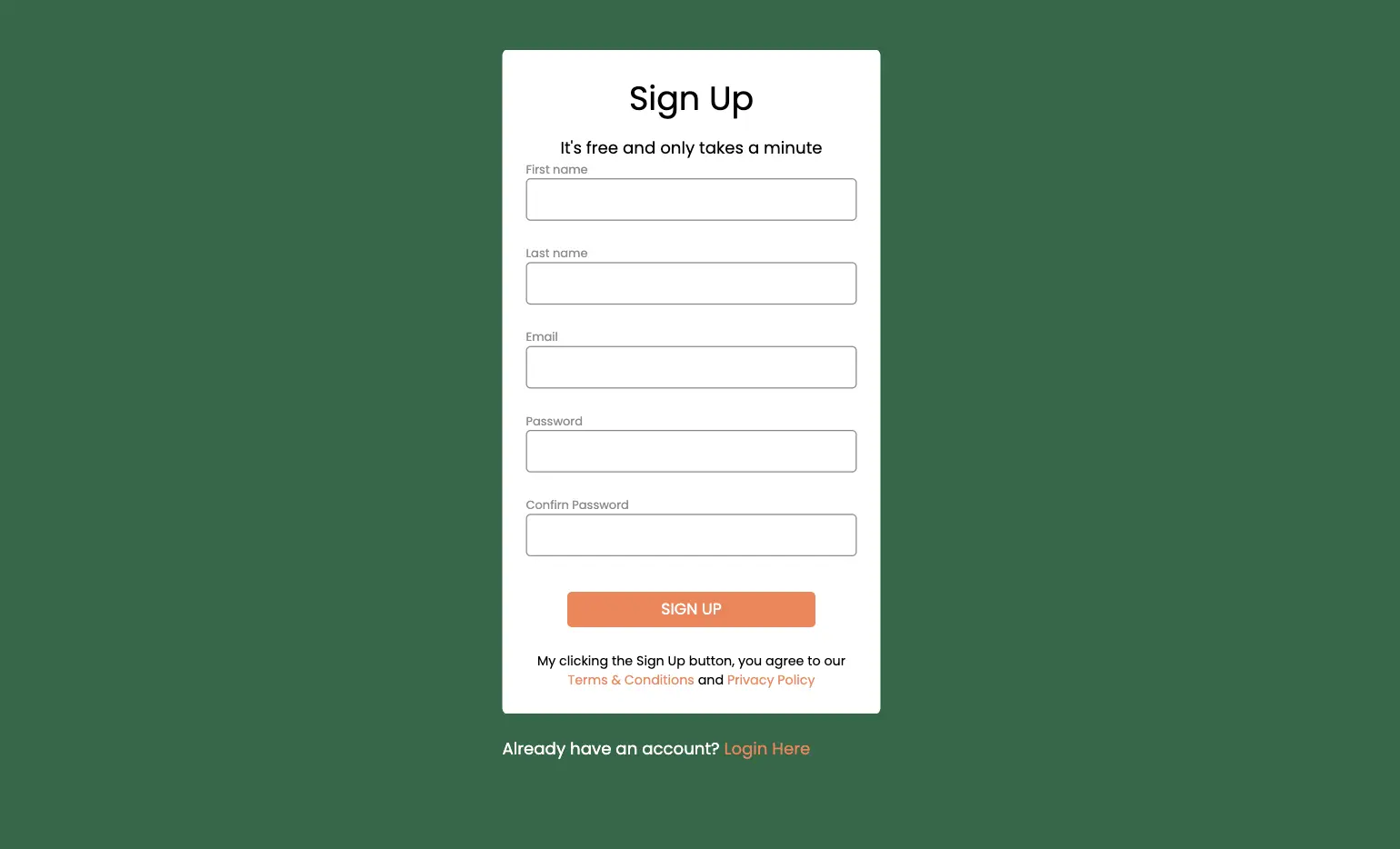 Newsletter sign up form screenshot