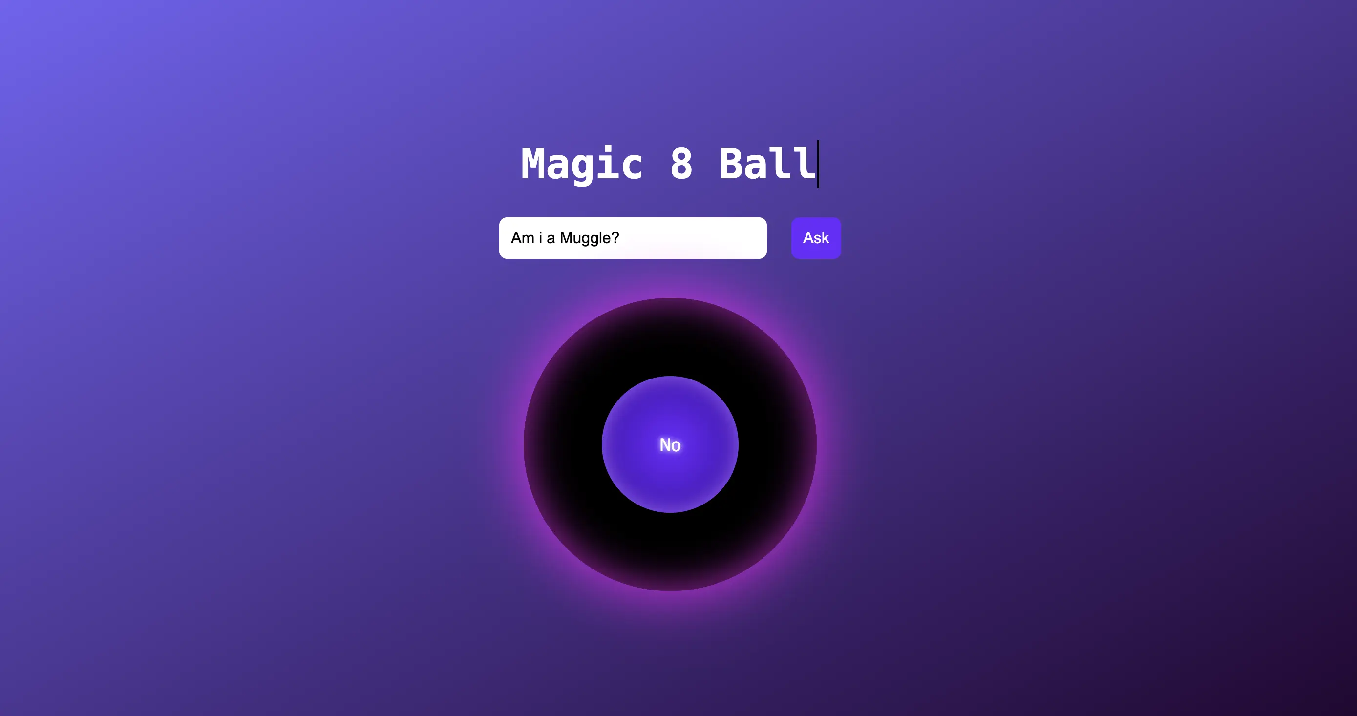 Magic 8 ball simulator screenshot