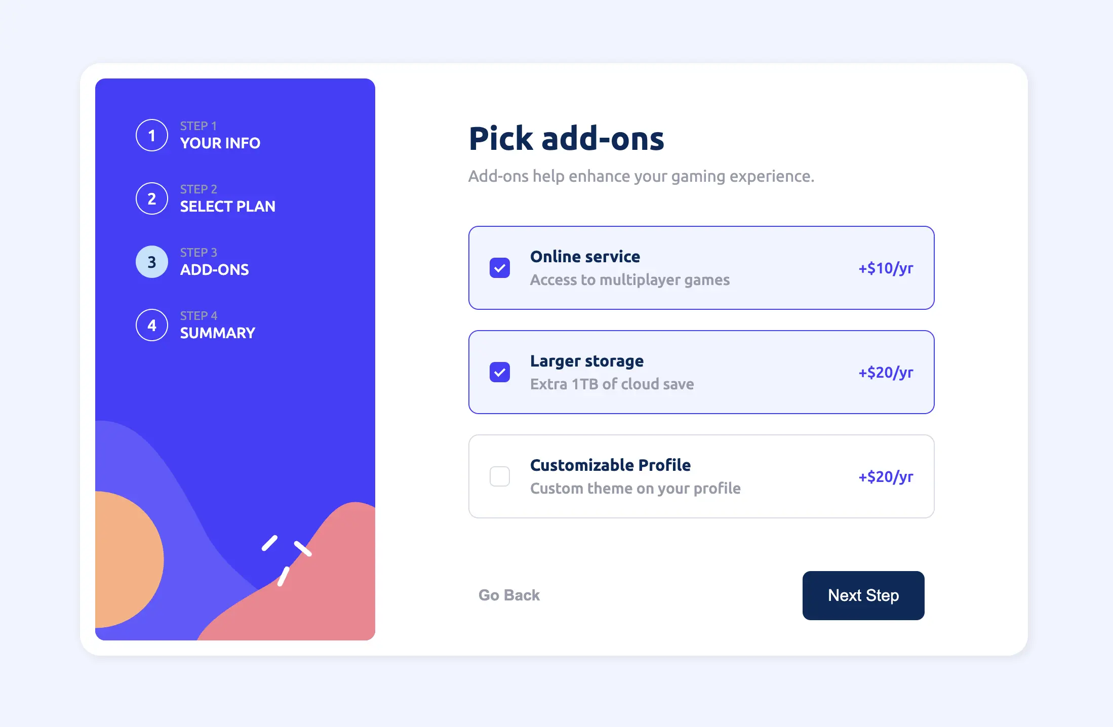 Multi-step form screenshot